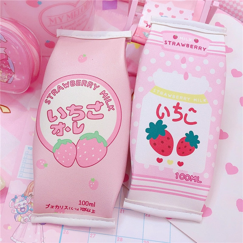 Milk Box Strawberry pencil bag case Kawaii