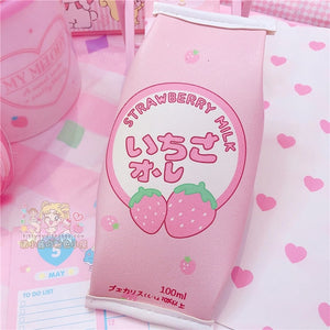 Milk Box Strawberry pencil bag case Kawaii