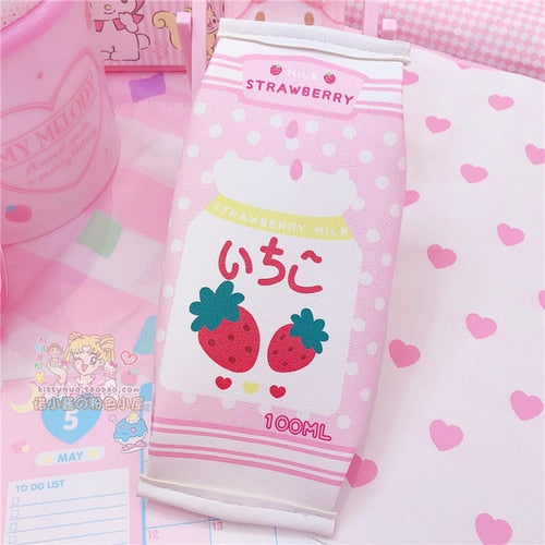 Milk Box Strawberry pencil bag case Kawaii