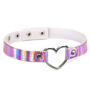 Heart Choker Collar Necklace Shiny metallic