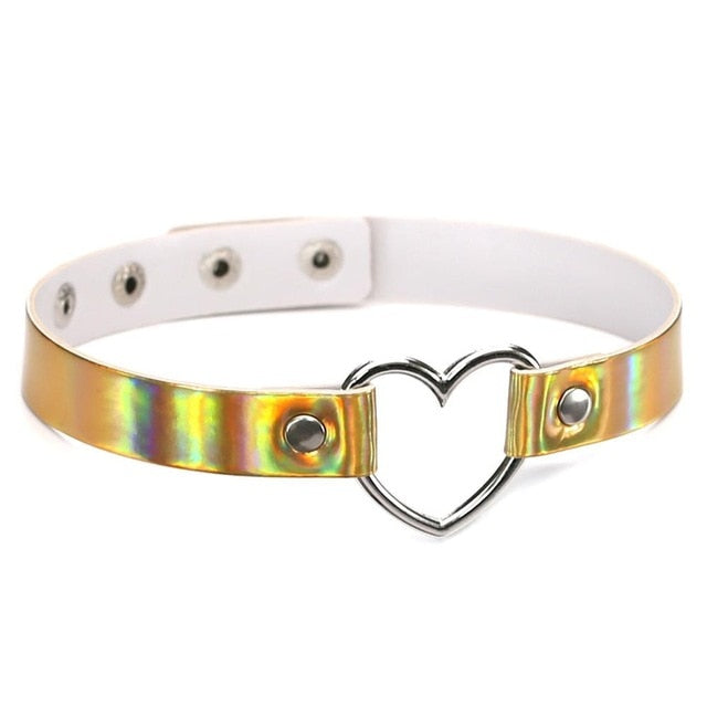 Heart Choker Collar Necklace Shiny metallic