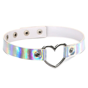 Heart Choker Collar Necklace Shiny metallic